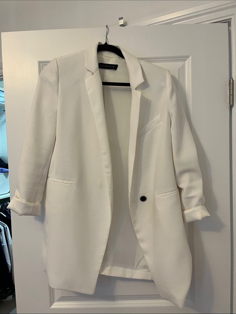 Zara Cream Single-Button Longline Blazer
